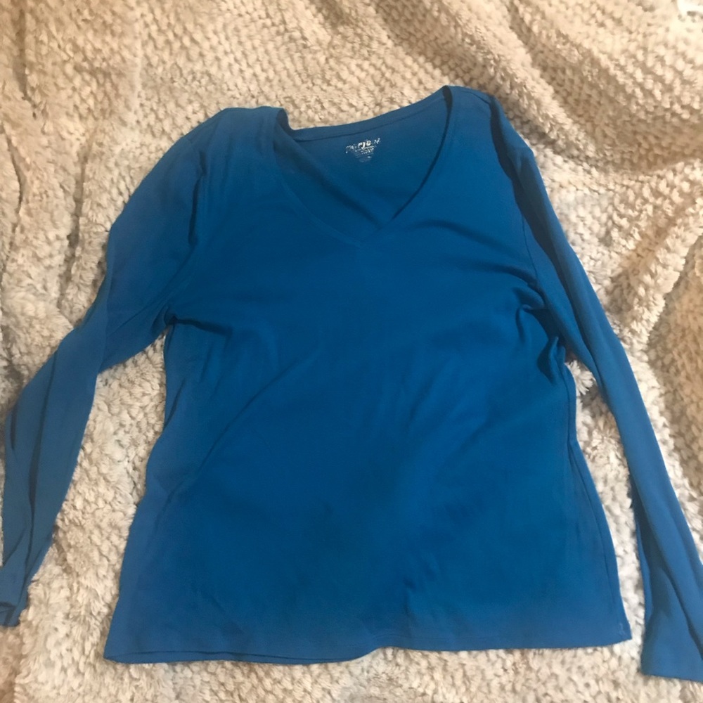 Soft, long sleeved, v neck, blue shirt